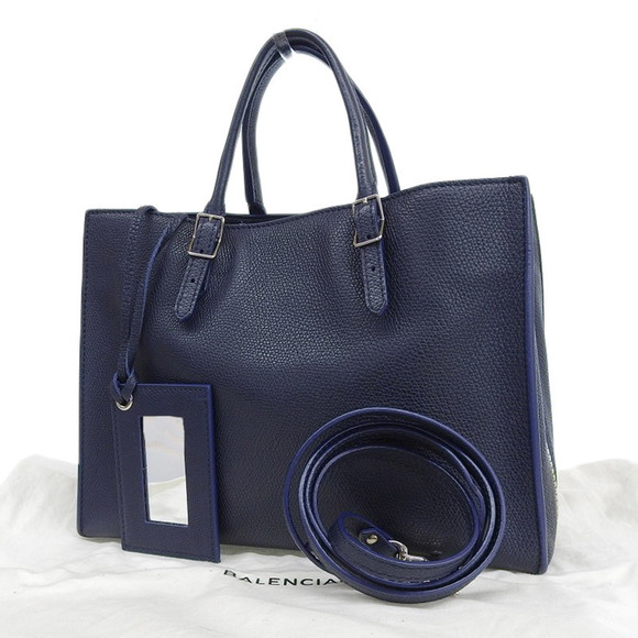 Balenciaga Leather Handbag The Mini Navy 2WAY Paper - Picture 1 of 7